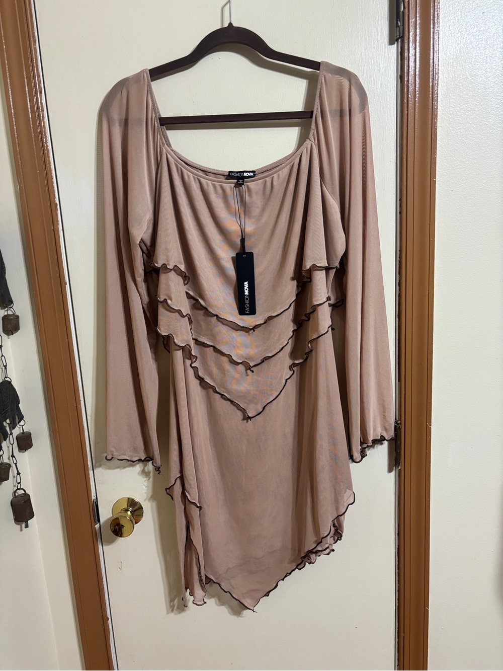 Fashion Nova Mauve/Taupe Asymmetrical Ruffle Dress